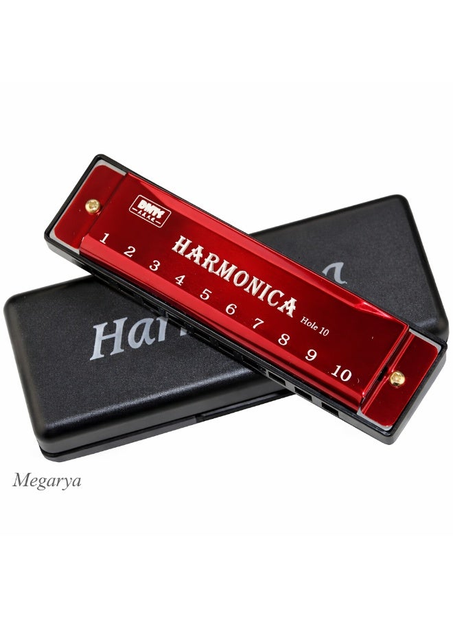 Harmonica 10 Holes Diatonic Harp Key C – 20 Tone Blues Jazz Mouth Organ for Beginners & Professionals